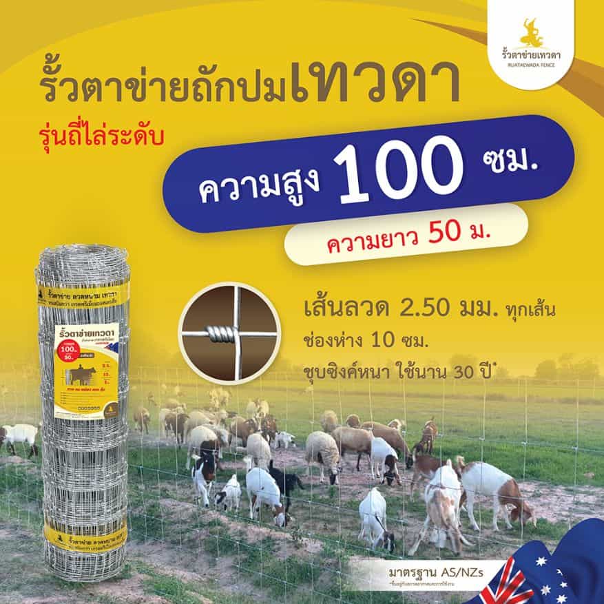 รั้วตาข่าย รั้วเทวดา – รุ่นถี่ไล่ระดับ ช่องห่าง 10 ซม. ความสูง 100 ซม. ลวดหนา 2.5 มม. (ยาว 50 เมตร) [อายุการใช้งาน 40 ปี*]